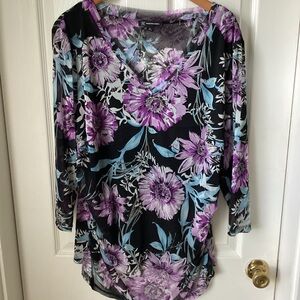 INC INTERNATIONAL CONCEPT: black purple blue floral print blouse 3X